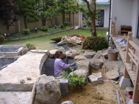 庭池　リフォーム,庭池　石組み