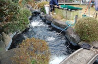 庭池　防水工事,庭池　FRP防水,池　水漏れ修理