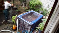 庭池　防水工事,庭池　FRP防水,池　ストック水槽